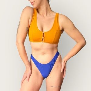 ZAFUL medium 2 piece swimsuit. Mustard yellow top and royal blue bottom.